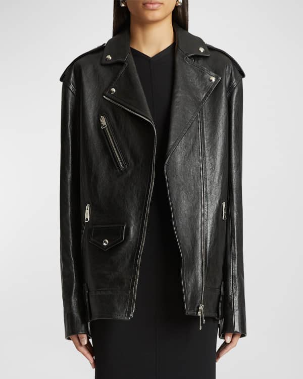 Khaite Hector Crop Leather Moto Jacket | Neiman Marcus