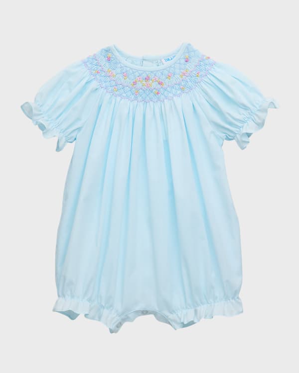 LuLu BeBe Baby Girls Sage Green Smocked Bubble - Ruffle Sleeves