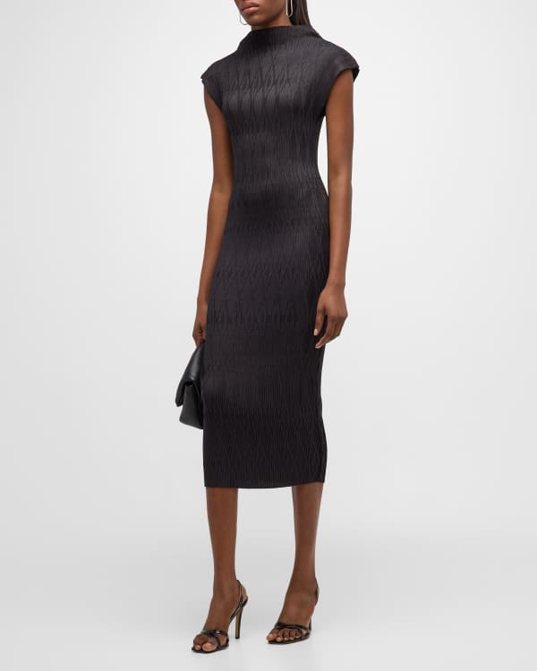 Badgley Mischka Collection Pleated Crossover Midi Dress | Neiman Marcus