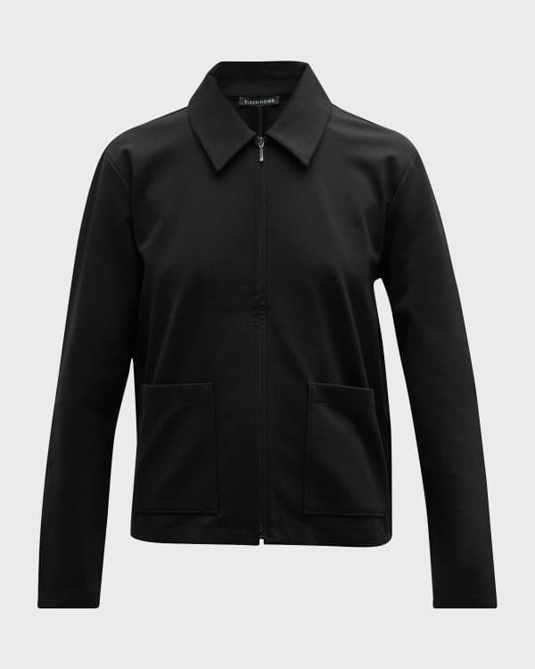 Eileen Fisher Silk Crepe de Chine Easy Zip Bomber Jacket Plus