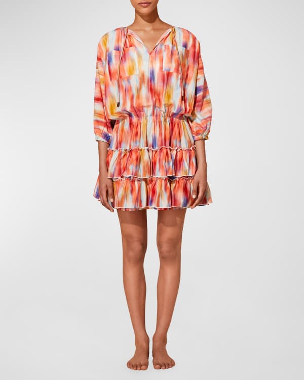 Parker Kenji Tiered Chiffon Long Sleeve Dress Neiman Marcus