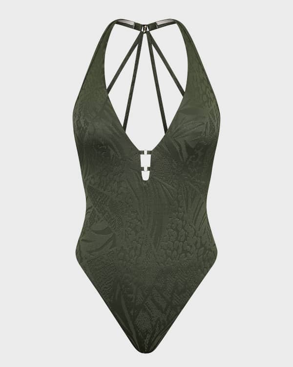 L Agence Lisa Solid Plunge One Piece Swimsuit Neiman Marcus
