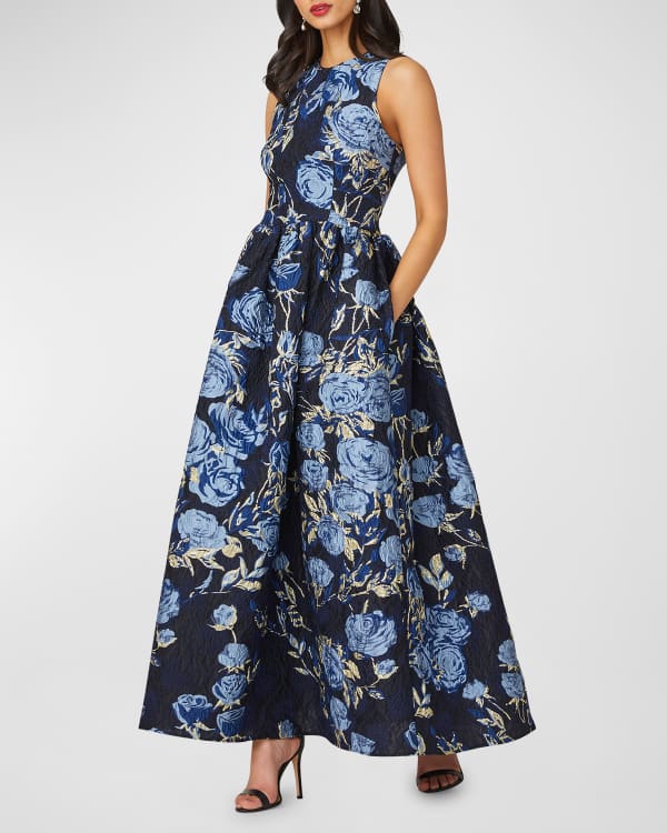Jovani Beaded Floral-Print A-Line Gown | Neiman Marcus