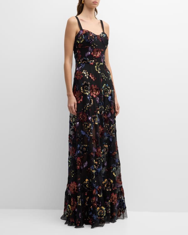 Dress The Population Ariyah Floral Sequin A-Line Gown | Neiman Marcus