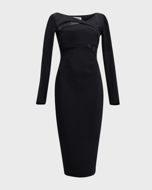 La Femme Metallic Lace Tea Length Dress Neiman Marcus