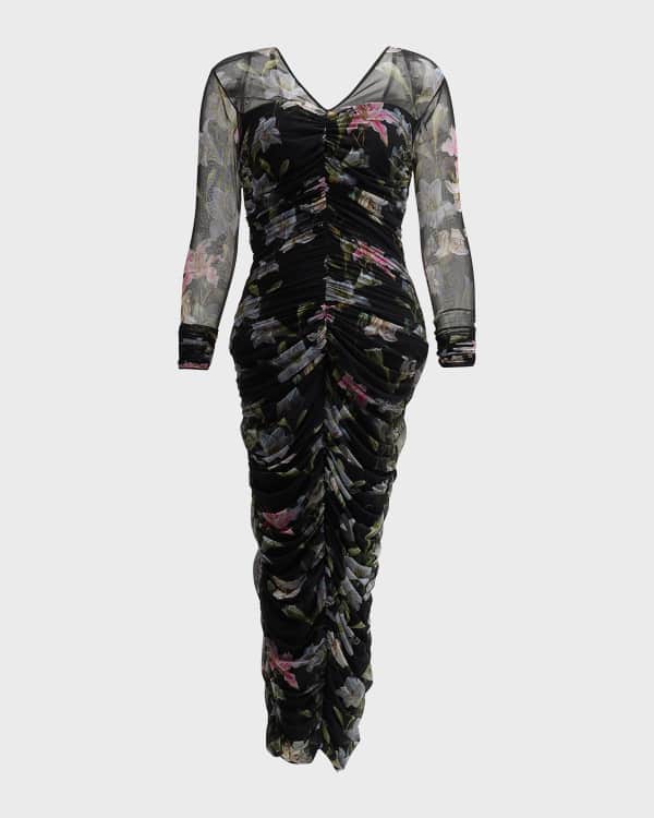 La Femme Metallic Lace Tea Length Dress Neiman Marcus