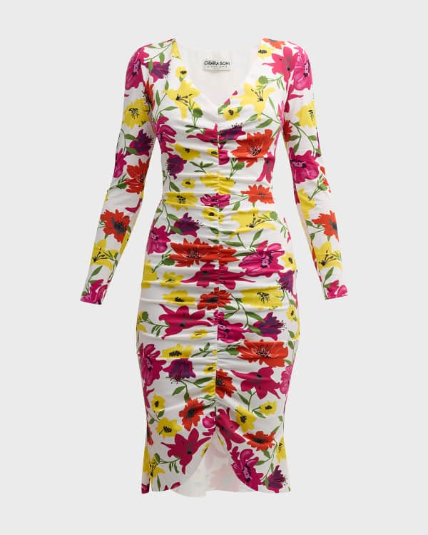 Saloni Isa Mock-Neck Floral-Print Silk Midi Dress | Neiman Marcus