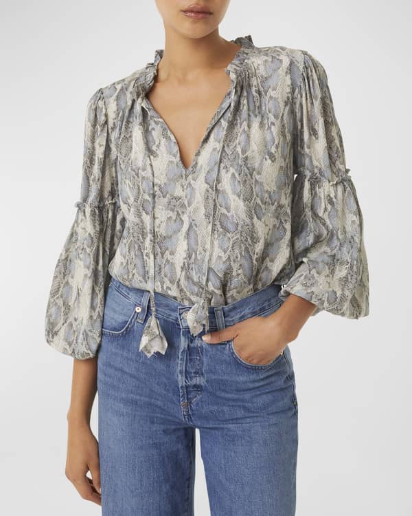 Botanical Print Puff Sleeve Top