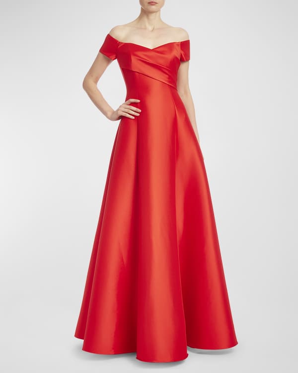 Marchesa Notte floral-appliqué ruched gown - Red