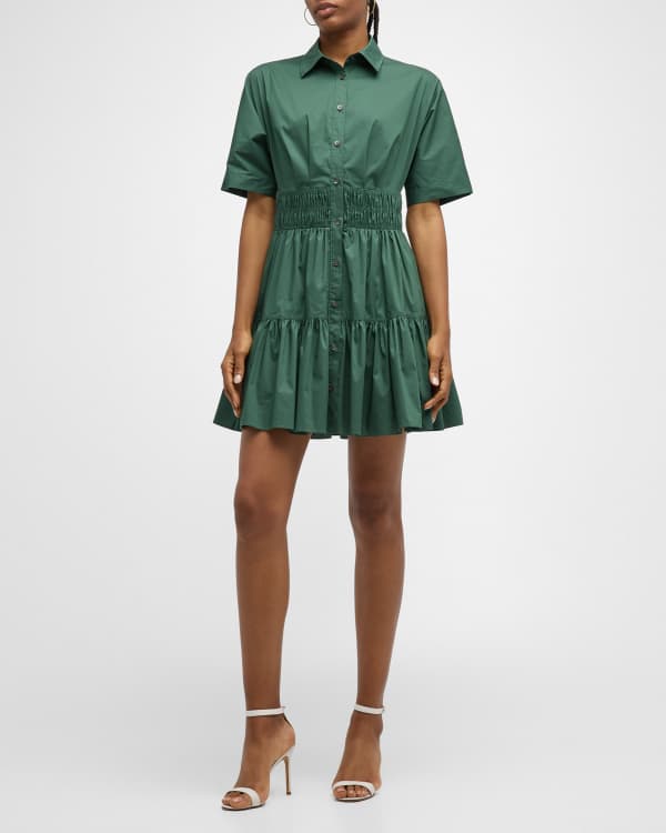 Veronica Beard Marla Printed Silk Shirred Short Dress Neiman Marcus