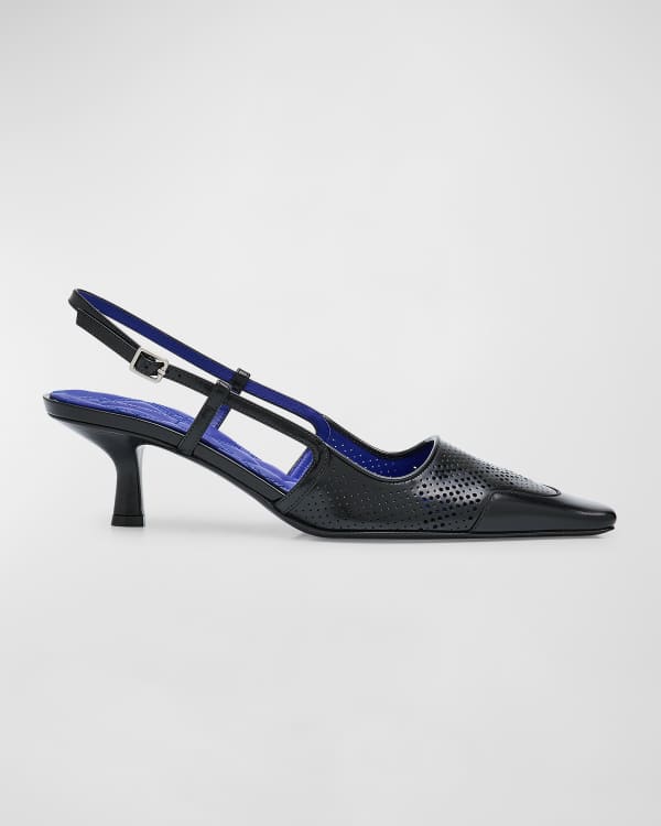 Prada Triangle Logo Cielo Blue Pointed Toe Slingback Pump Kitten Low Heel  37