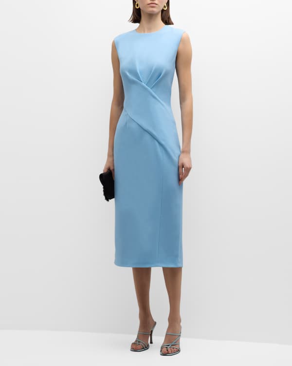 STAUD Ellison Square-Neck Sleeveless Stitched Midi Dress