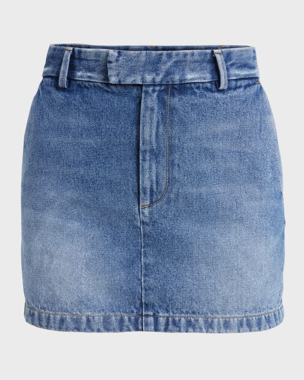 AGOLDE Parker Angled-Hem Denim Mini Skirt | Neiman Marcus