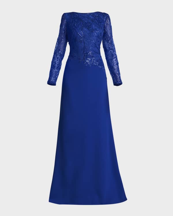 Tadashi Shoji Two Tone Embroidered Sequin Crepe Gown Neiman Marcus