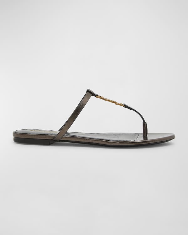 One Stud Calfskin Flat Thong Sandal for Woman in Black