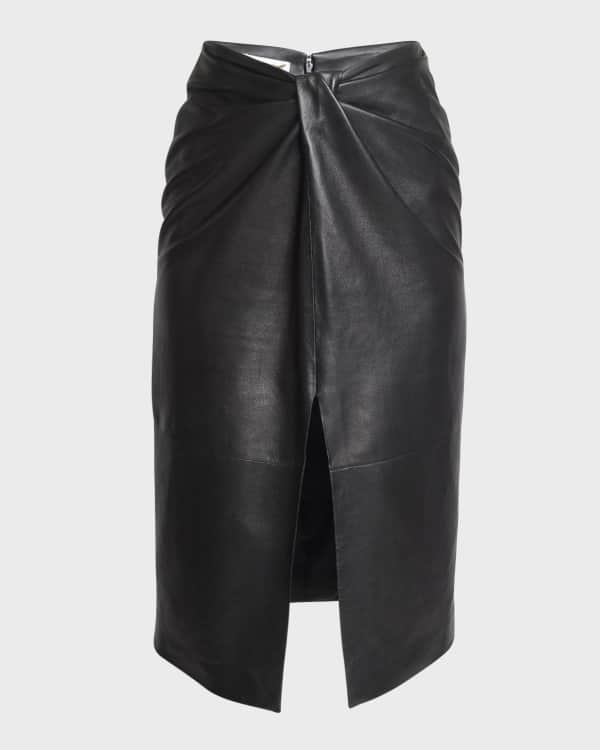 Vince, Belted Leather Skirt in Dark Wheat