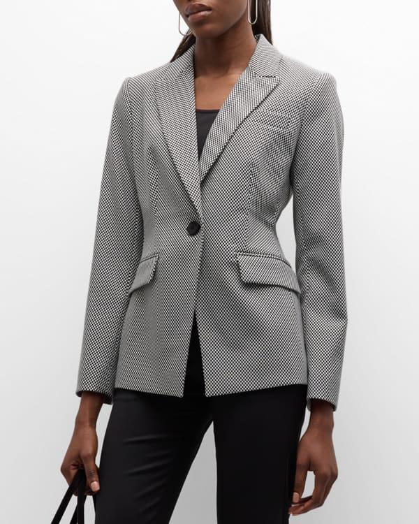 Elie Tahari - Suit yourself in the preppy and plaid Jezebel Jacket. ✨ This  classic double-breasted jacket has been reimagined in a metallic textured  chenille that's sure to turn heads! Shop this #