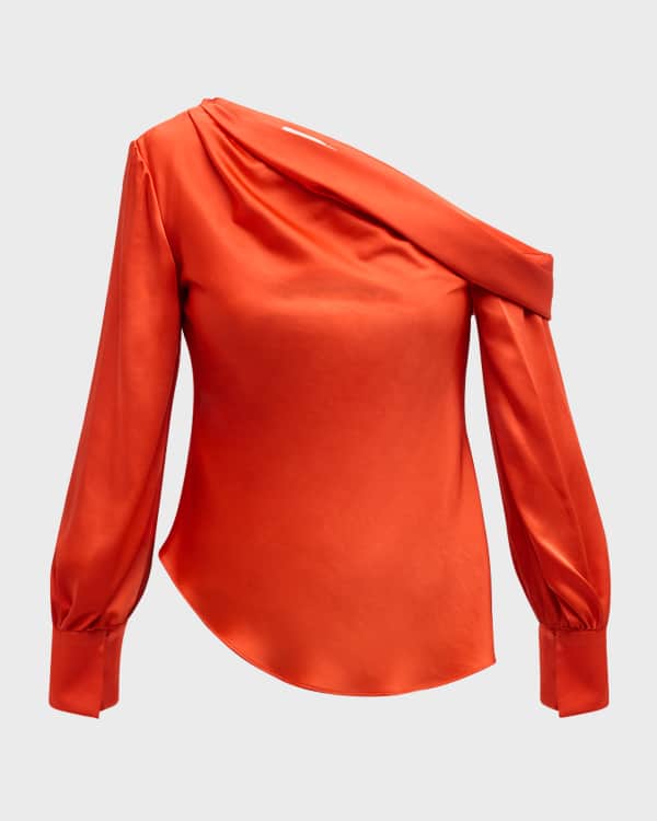 Trina Turk Powerful Draped One-Shoulder Satin Top | Neiman Marcus