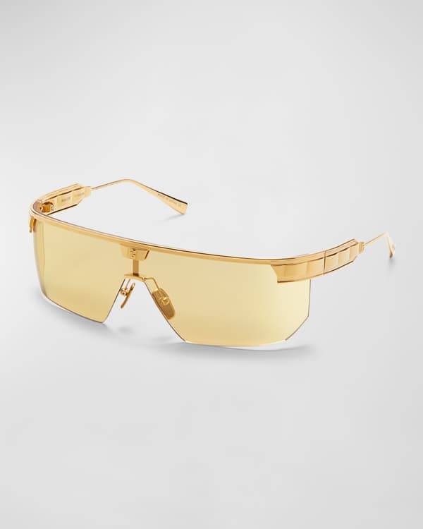 Versace Greca Curve Metal Shield Sunglasses Neiman Marcus