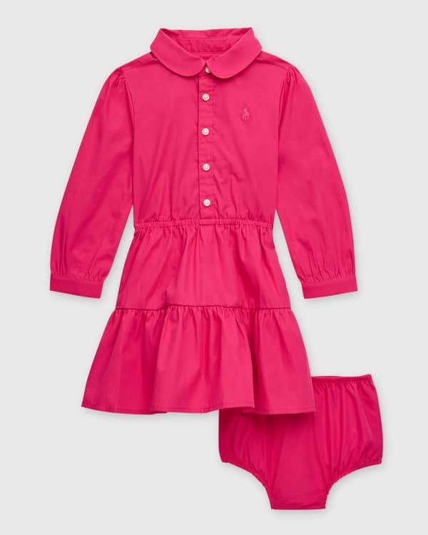 Luli & Me Girls Embroidery Collar Tweed A-Line Dress - Pink