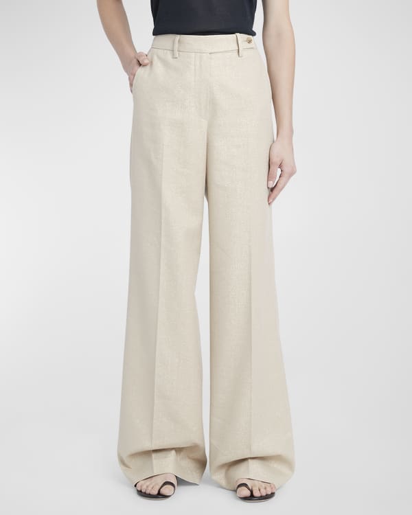 Akris punto Fiorella Wide-Leg Linen Pants with Belt