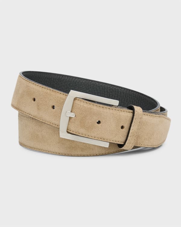 Burberry Men's Reversible Leather Check Belt | Neiman Marcus