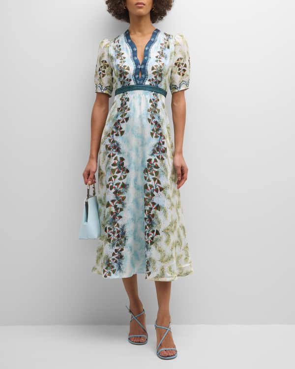 SALONI Long Sleeve Cotton & Silk Voile Dress