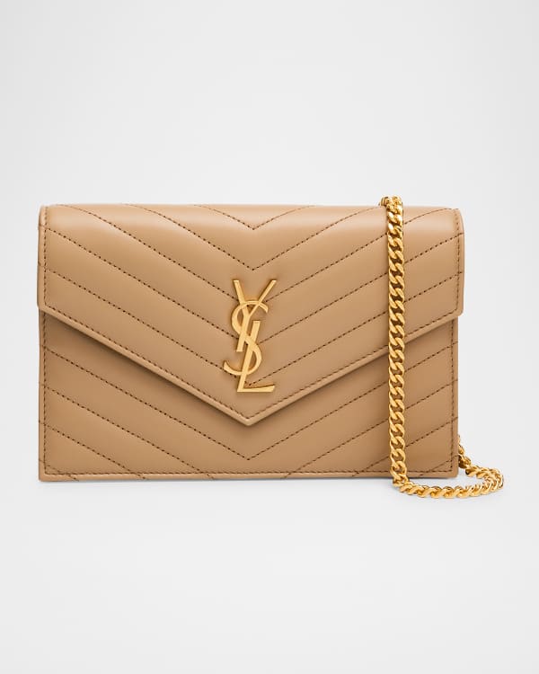 YSL Monogram Large Wallet on Chain in Grained Leather