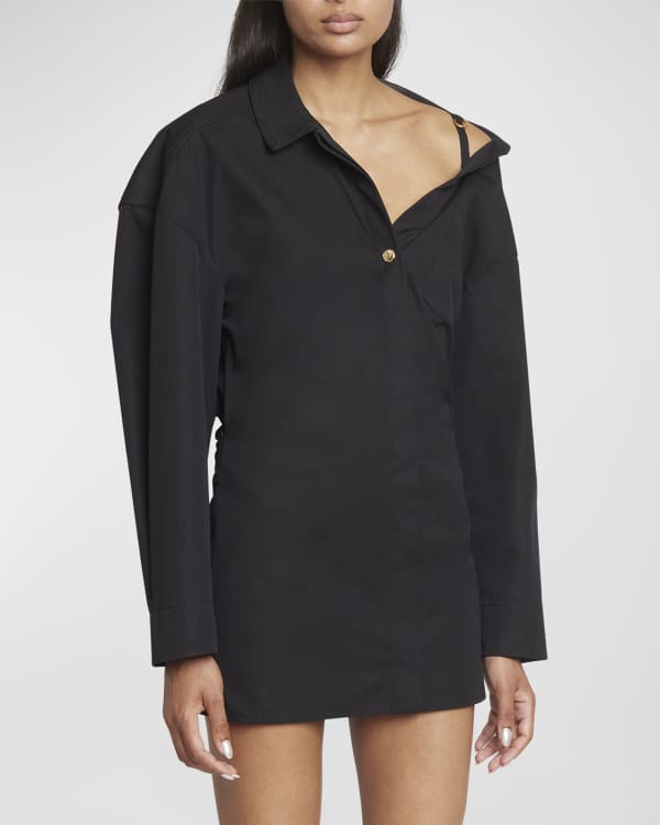 Versace Slash Cutout Ruched Long-Sleeve Mini Dress | Neiman