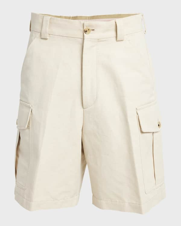 Regular Fit Linen-blend Cargo Shorts - Beige - Men