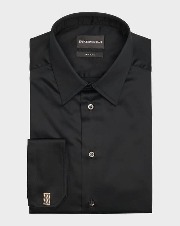 Emporio Armani Men's Modern-Fit Cotton-Stretch Dress Shirt, Black ...