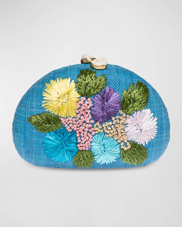 Rafe Berna FlowerEmbroidered Straw Clutch Bag Neiman Marcus