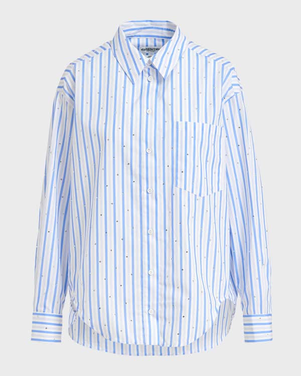 Striped rhinestone-embellished oversized cotton T-shirt