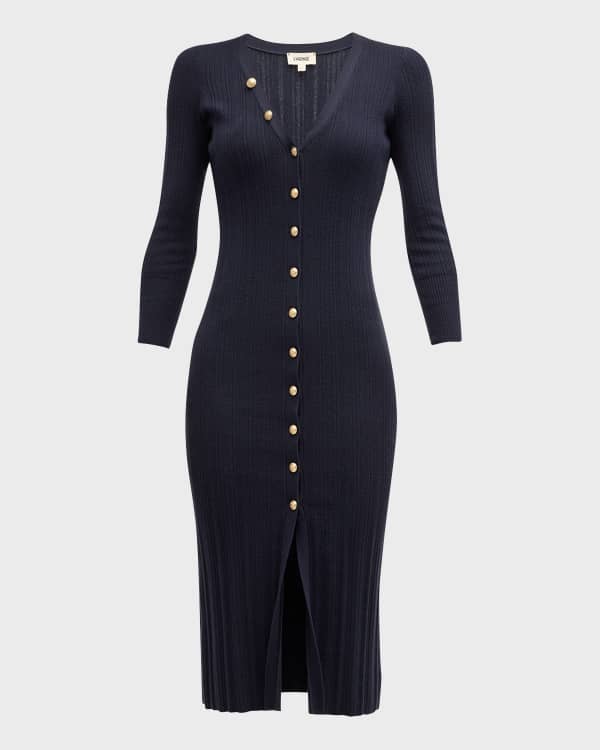 Naadam Wool Cashmere Cable-Front Midi Dress | Neiman Marcus