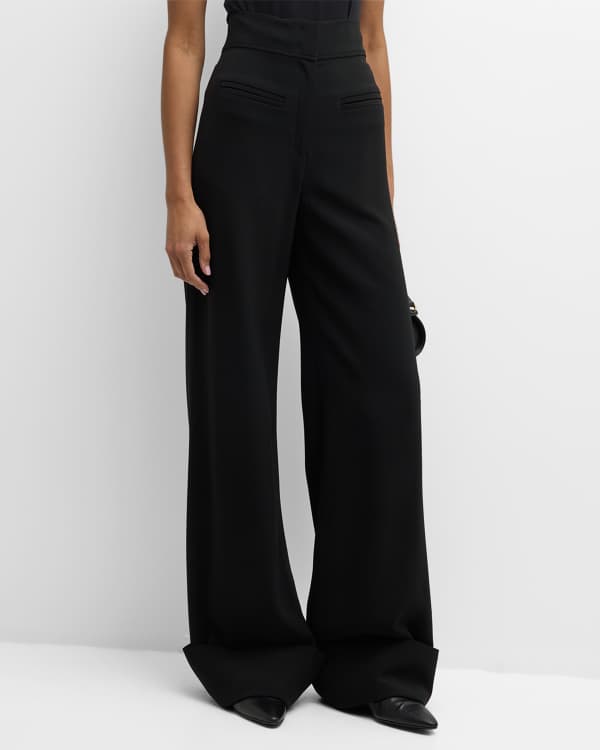 Black Belted-waist wool-blend wide-leg trousers, ALAÏA