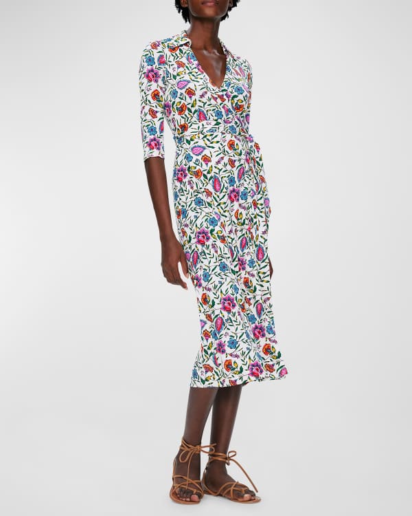 Diane von Furstenberg Erica Floral-Print Poplin Midi Dress | Neiman Marcus