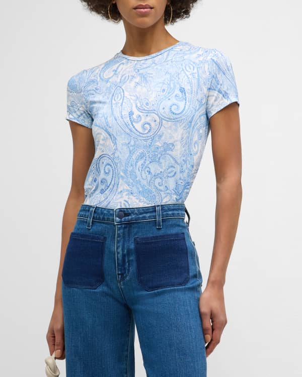 Ressi Fitted Tee Neutral/Blue Ditsy Paisley - L'AGENCE