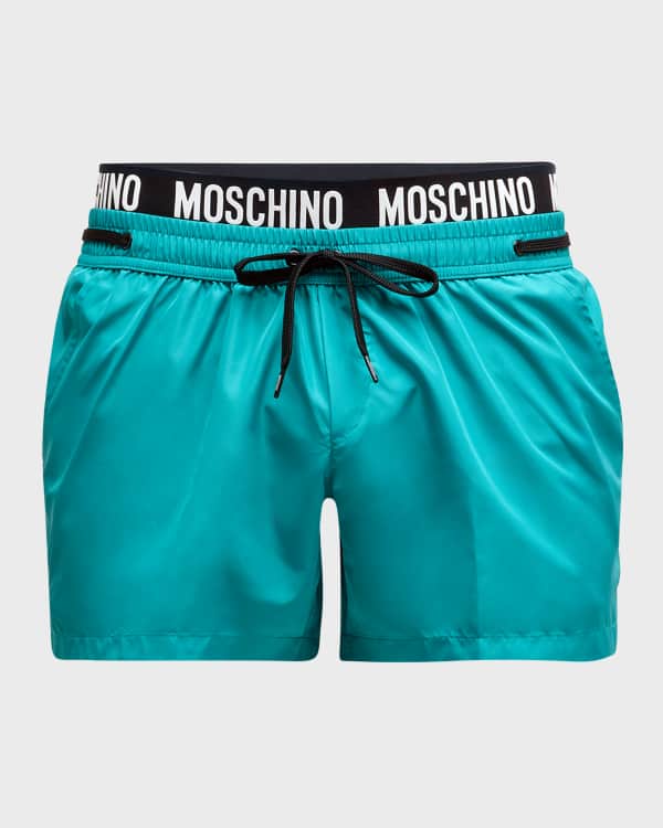 Moschino Men's Full Logo Swim Shorts | Neiman Marcus