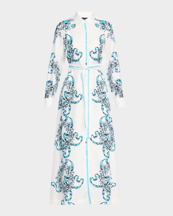 Cynthia Rowley Roseland Printed 3 4 Sleeve Ruffle Wrap Dress Neiman Marcus