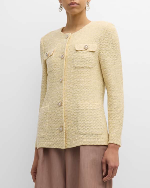 Lady jacket in multicolor cheap metallic tweed with braided trim