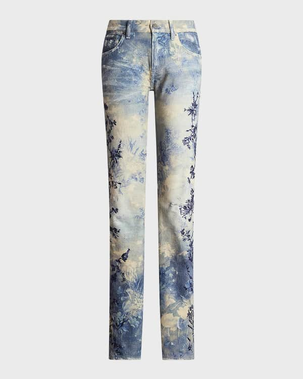 Erdem Nathaniel Floral-Print Rolled-Hem Jeans | Neiman Marcus