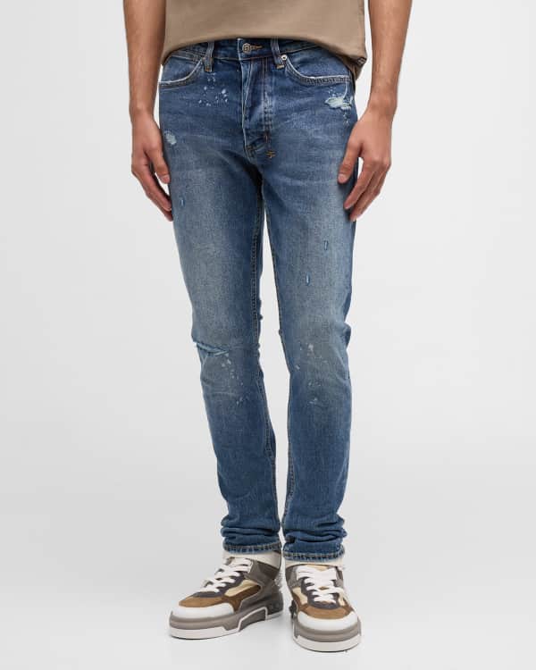 PURPLE Men's Paint-Splatter Skinny Jeans, Knee Slits