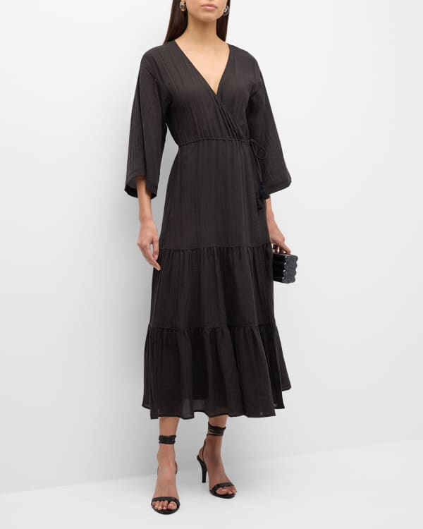 Plus Size Seline Faux Wrap Ruffle Dress - Black