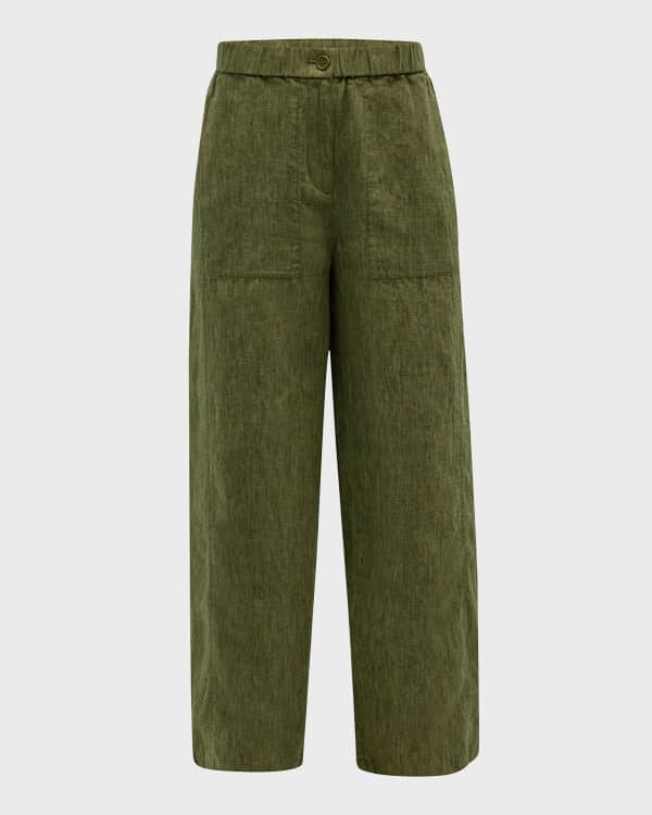 Eileen Fisher Organic Linen White Cropped Capri Cargo Pants