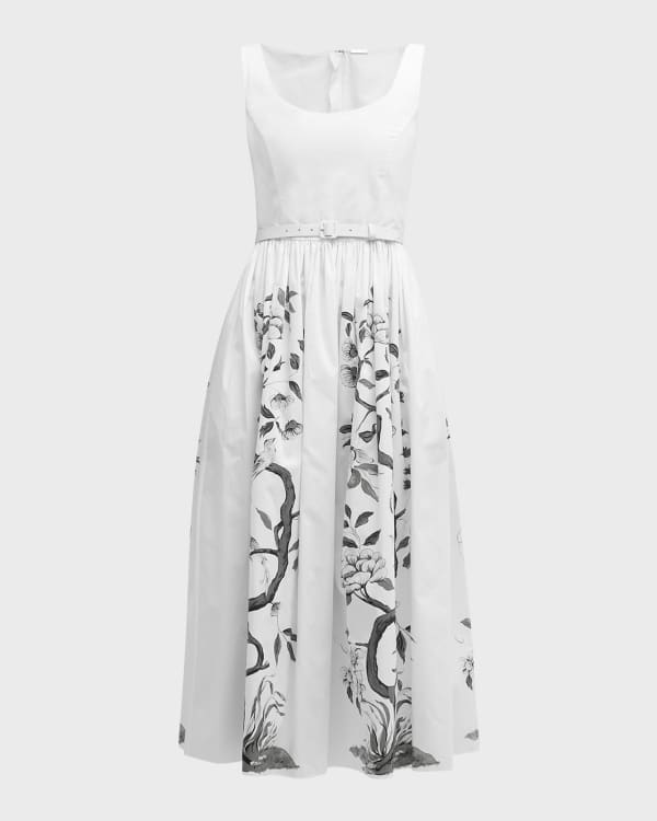 Dolce&Gabbana Yellow Rose Floral Print Poplin Midi Dress | Neiman Marcus