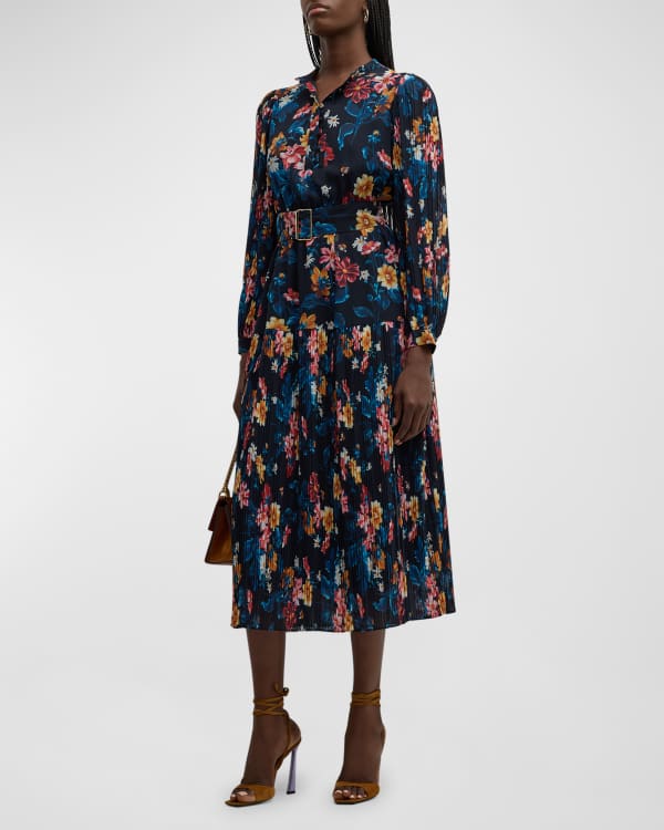 Elie Tahari Aisha Floral Print Short Sleeve Belted Dress Neiman
