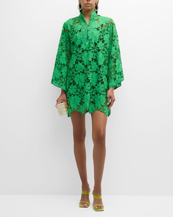 STAUD Karlee Linen Faux Wrap Mini Kimono Dress Neiman Marcus