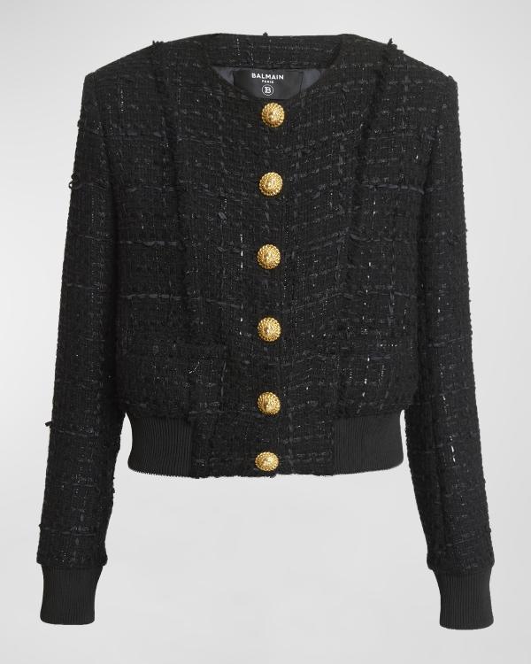 Veste Tweed Oscar De La Renta Neuve Avec étiquettes - Motif Speckles, Bordure Eyelash Et Laser Cut
