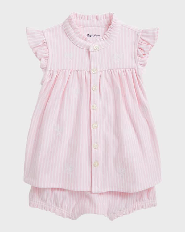 LuLu BeBe Baby Girls Pink Toile Smocked Bubble - Flutter Sleeves main image 1
