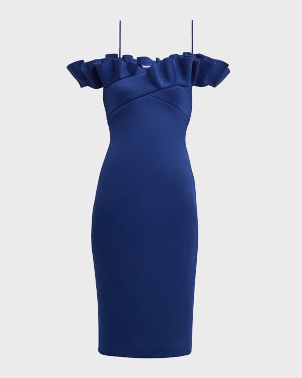 Pleated Off-Shoulder Midi Dress
